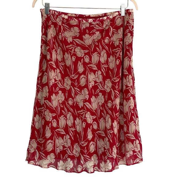 Ann Taylor Silk Red/Cream/Ivory Floral A-Line Skirt, Flowy, Romantic, Y2K, 14 - Picture 2 of 12